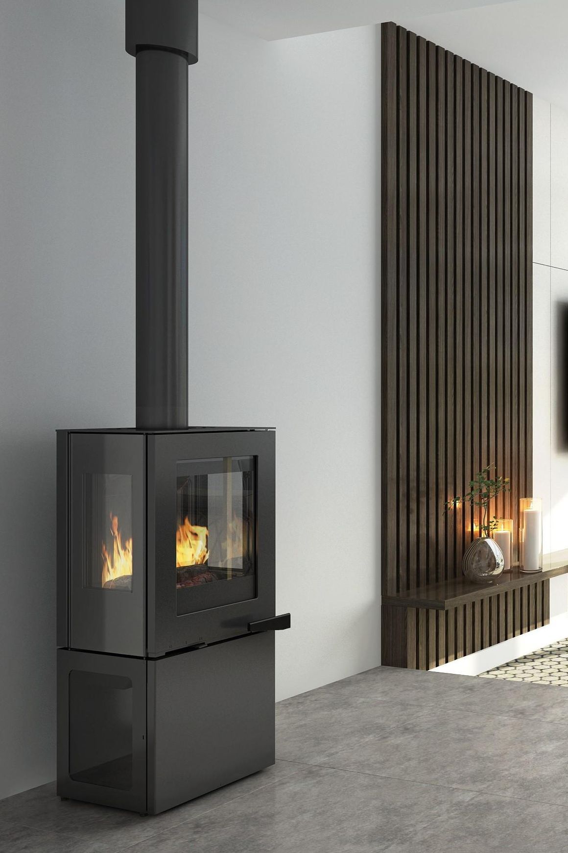 Visionline Pera Freestanding 3 x Sided Wood Fireplace