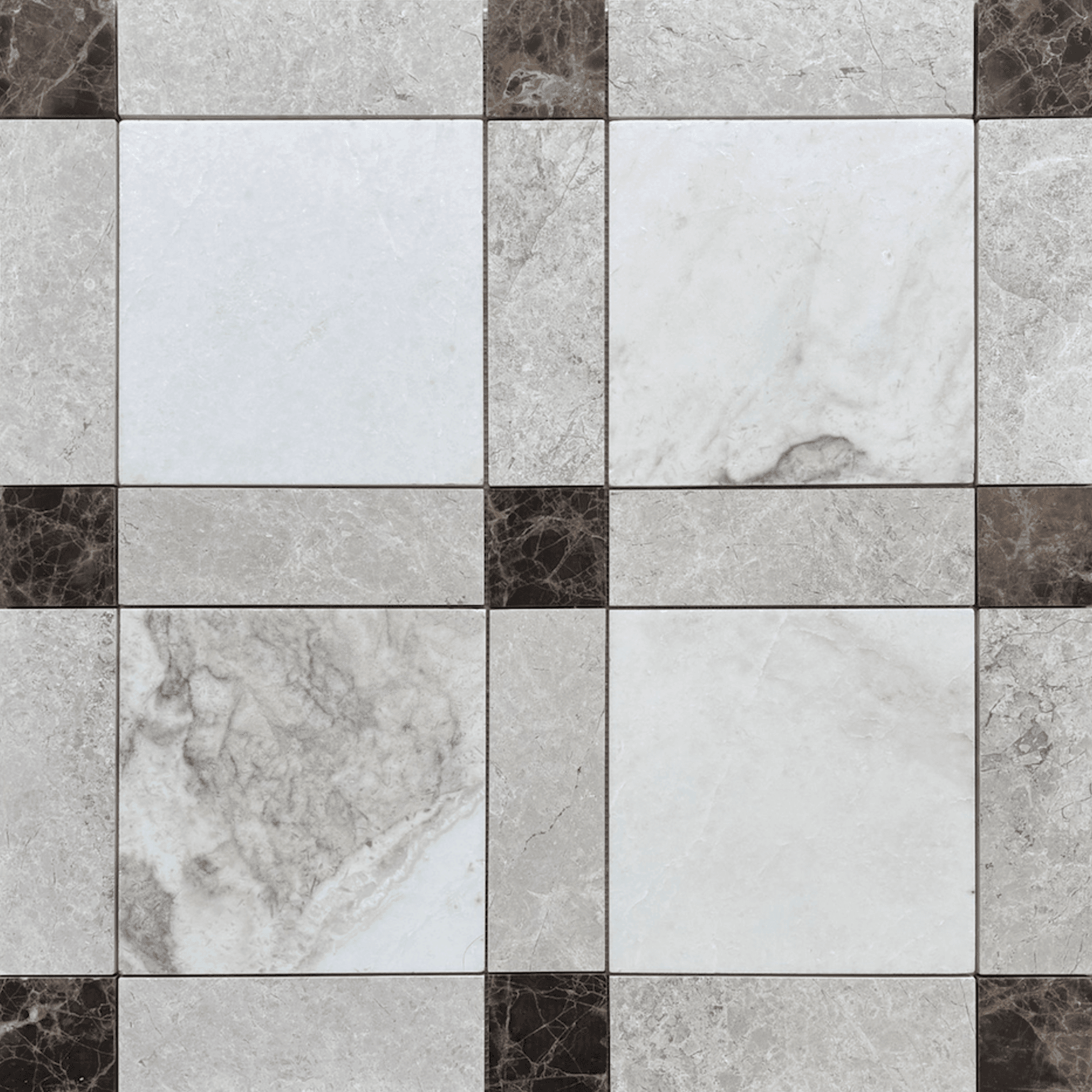 Gingham Babylon, Tundra Grey and Emperador Honed