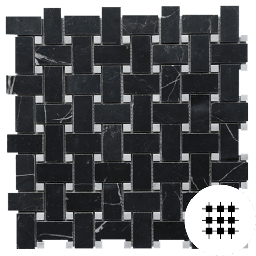 Nero Marquina Honed Basketweave With Carrara C Dots