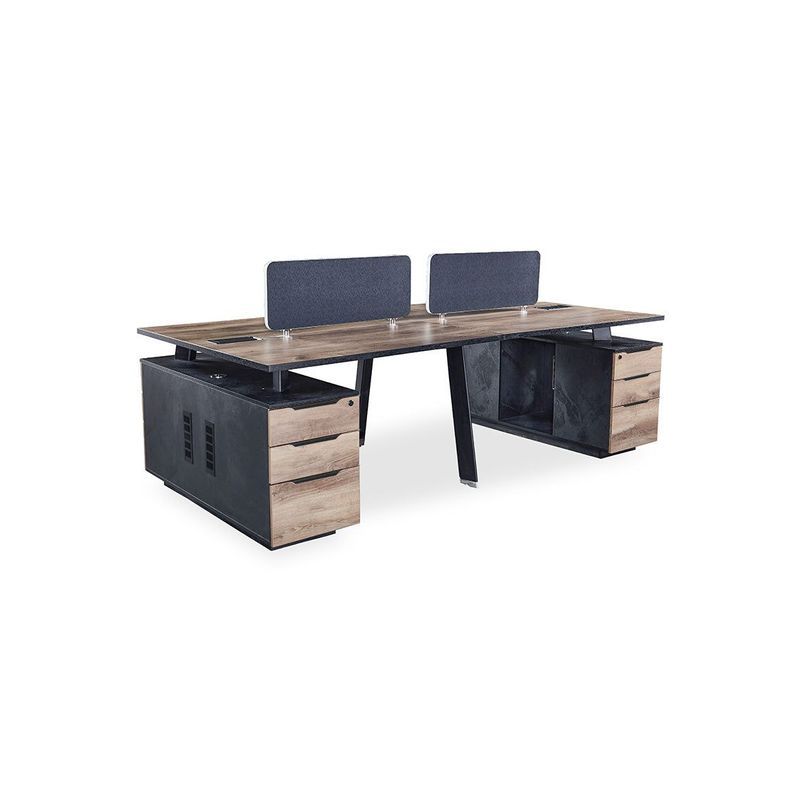 ARTO 4 people Back to Back Workstation 4 Cabinets 2.4M - Warm Oak & Black