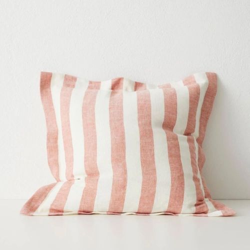 Weave Home Vito Striped Linen Cushion - Coral | 50 x 50cm
