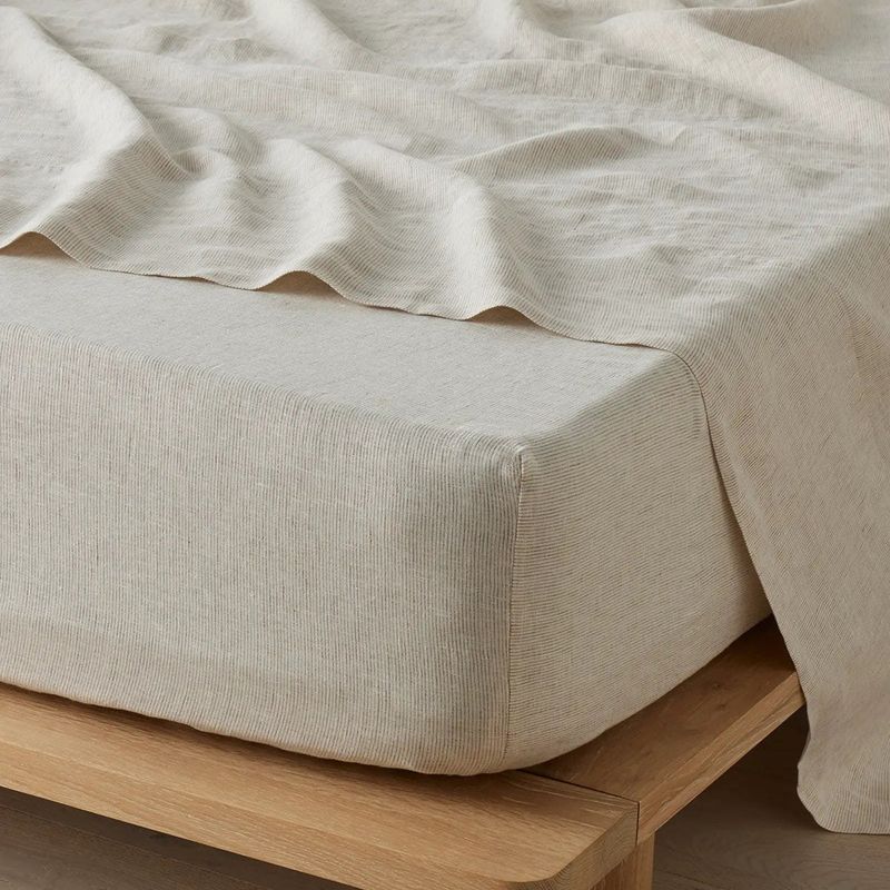 Ravello Linen Fitted Sheet - Savanna Pinstripe | Weave Home