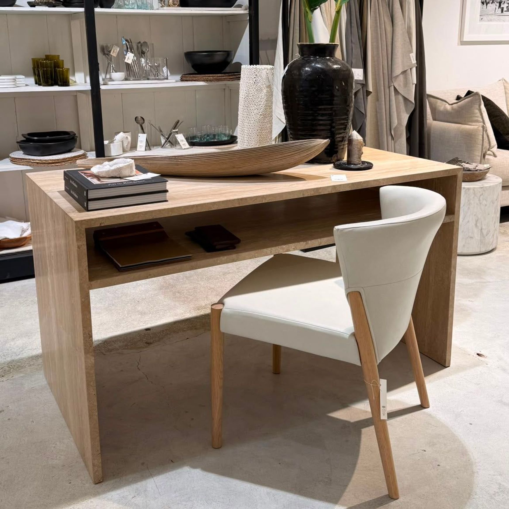 Waterfall Desk - Vein Cut Travertine