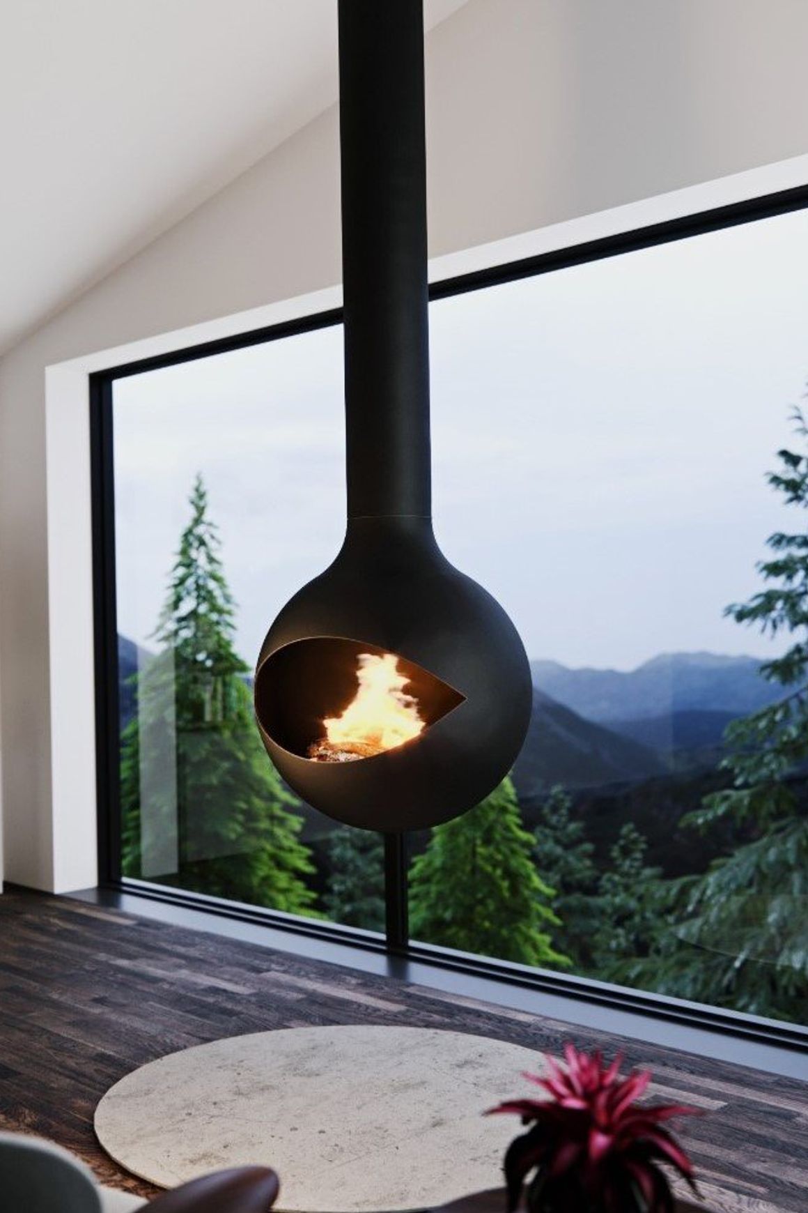 Zen Suspended Occio Wood Fireplace
