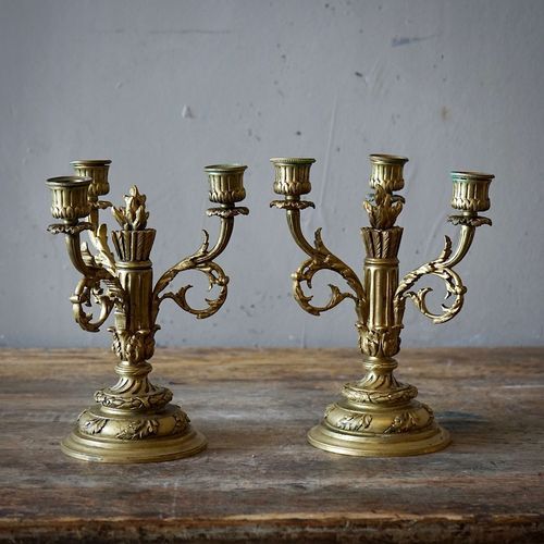 French Louis XVI Brass Candlesticks (Pair)