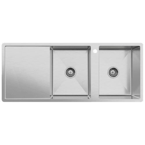 Theo 1200x500 Double Bowl with Drain Board Sink With Taphole Left Hand Drainboard