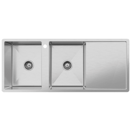 Theo 1200x500 Double Bowl with Drain Board Sink With Taphole Right Hand Drainboard