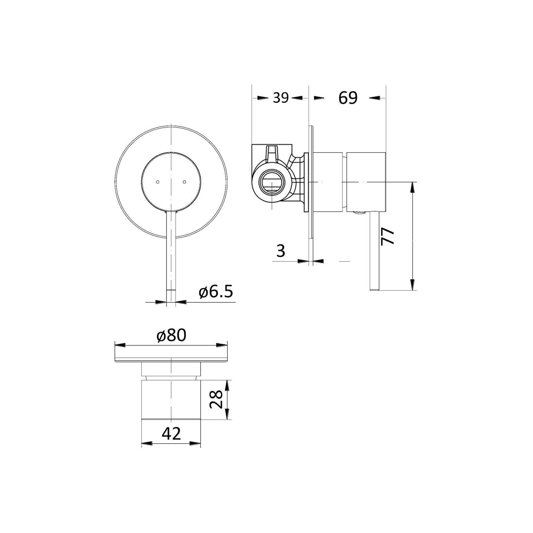 Unika Hali Bath and Shower Mixer dimensions