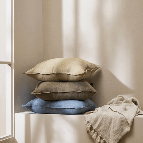 Baya Cassia Handwoven 100% Linen Cushion - Chambray | Square