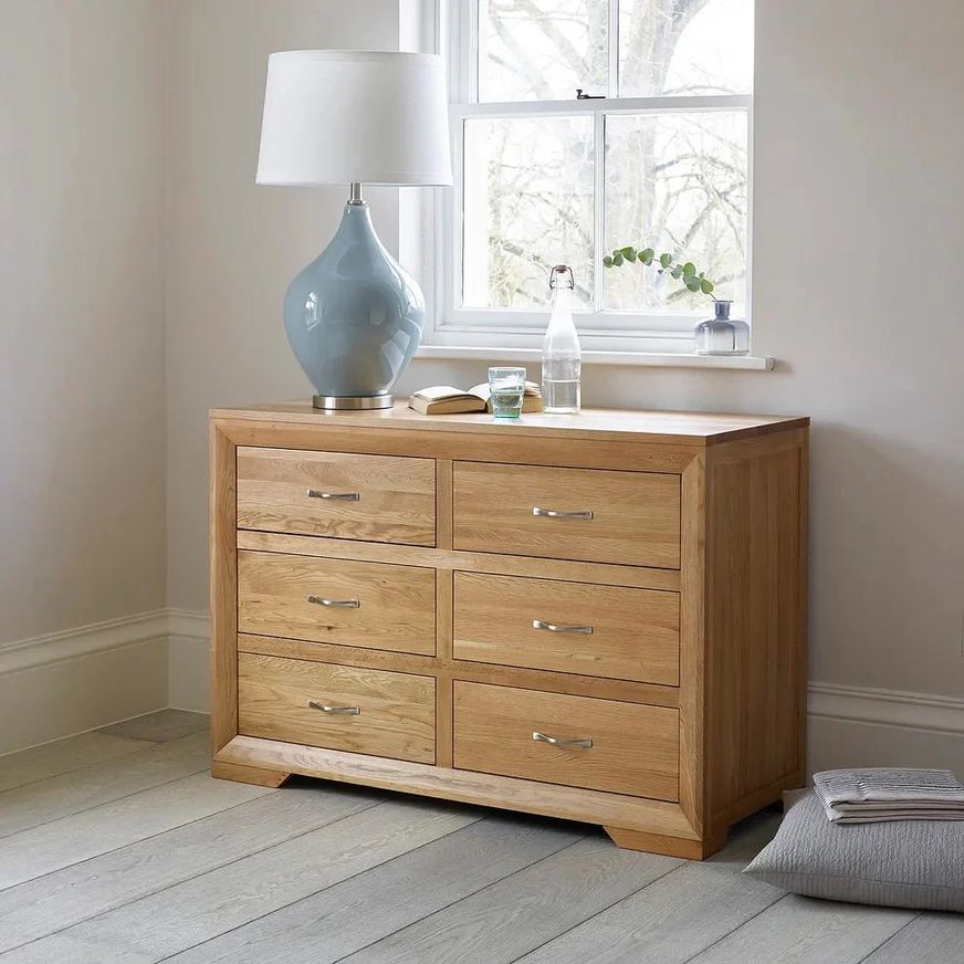 Chamfer Natural Solid Oak Chest of 6 Drawers