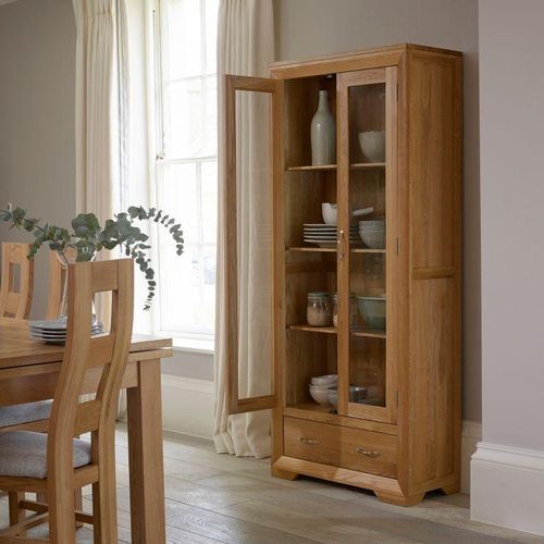 Chamfer Natural Solid Oak Glazed Display/Book Cabinet