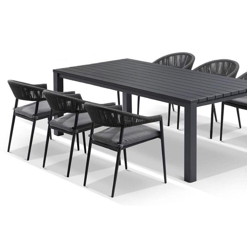 Cove Table 220cm with Cove Chairs 7pc Dining Set - Charcoal