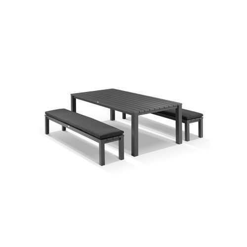 Cove Table 220cm and 2 Bench Seats with Cushions - Charcoal