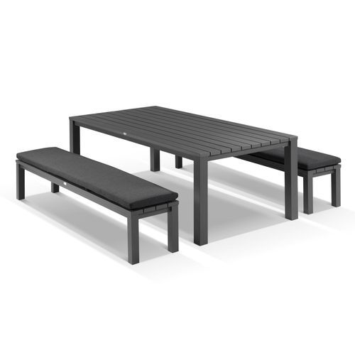 Cove Table 220cm and 2 Bench Seats with Cushions - Charcoal