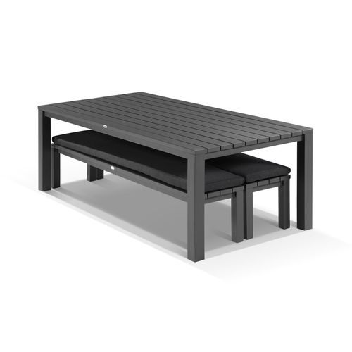 Cove Table 220cm and 2 Bench Seats with Cushions - Charcoal