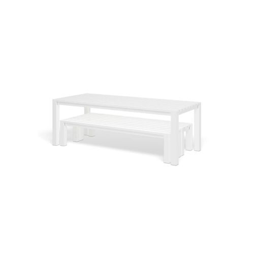Cove Table 220cm and 2 Bench Seats with Cushions - White