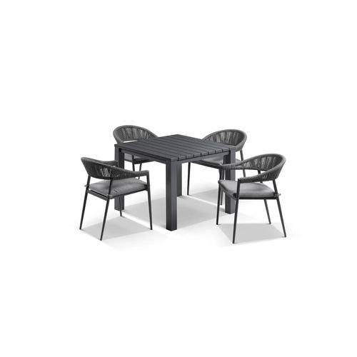 Cove Table 95cm with Cove Chairs 5pc Dining Set - Charcoal