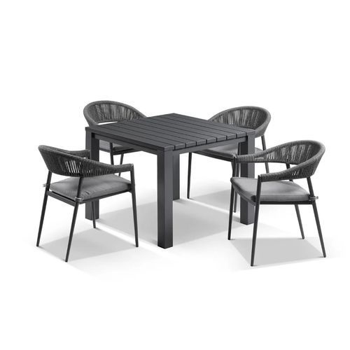 Cove Table 95cm with Cove Chairs 5pc Dining Set - Charcoal