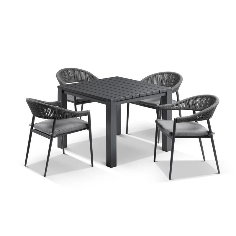 Cove Table 95cm with Cove Chairs 5pc Dining Set - Charcoal