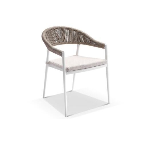 Cove Biscuit Rope Outdoor Dining Chair with Olefin Cushion - White