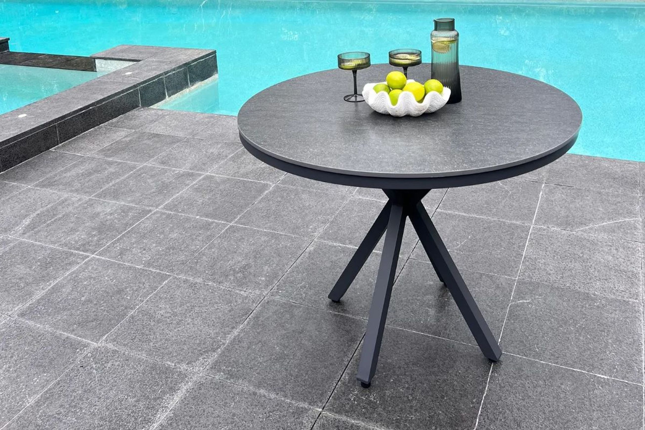 Cove Round Ceramic Outdoor Dining Table 100cm | Charcoa