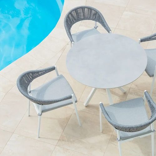 Cove Round Ceramic Table with Cove Chairs 5pc Set - White