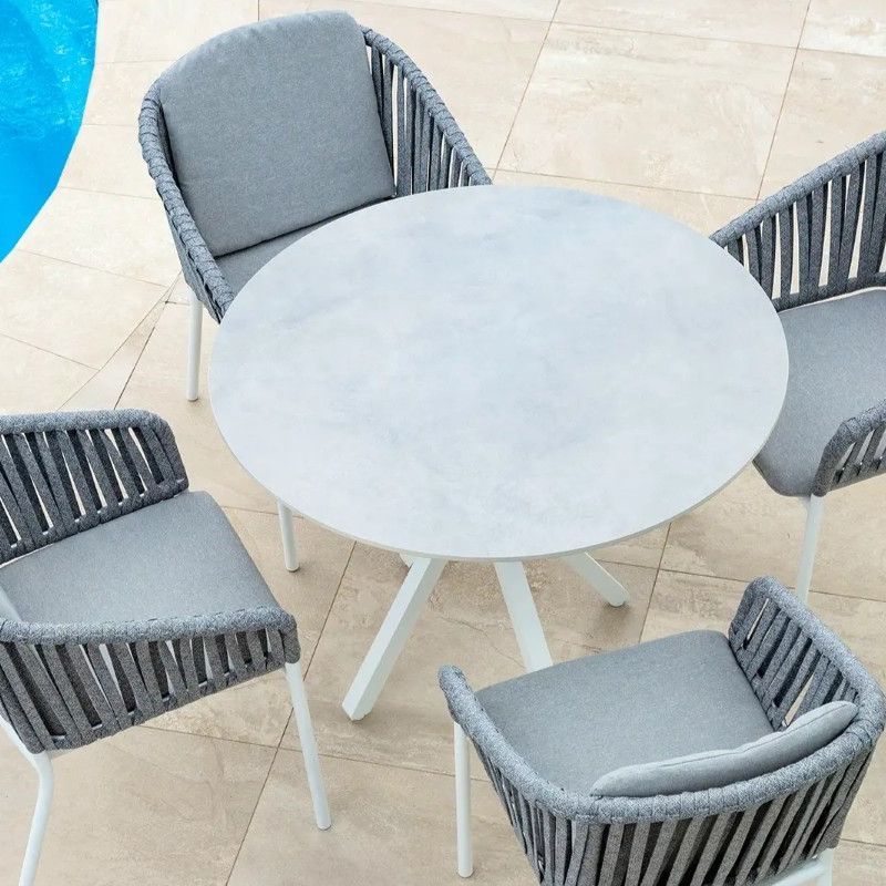 Cove Round Ceramic Table with Palm Chairs 5pc Set - White