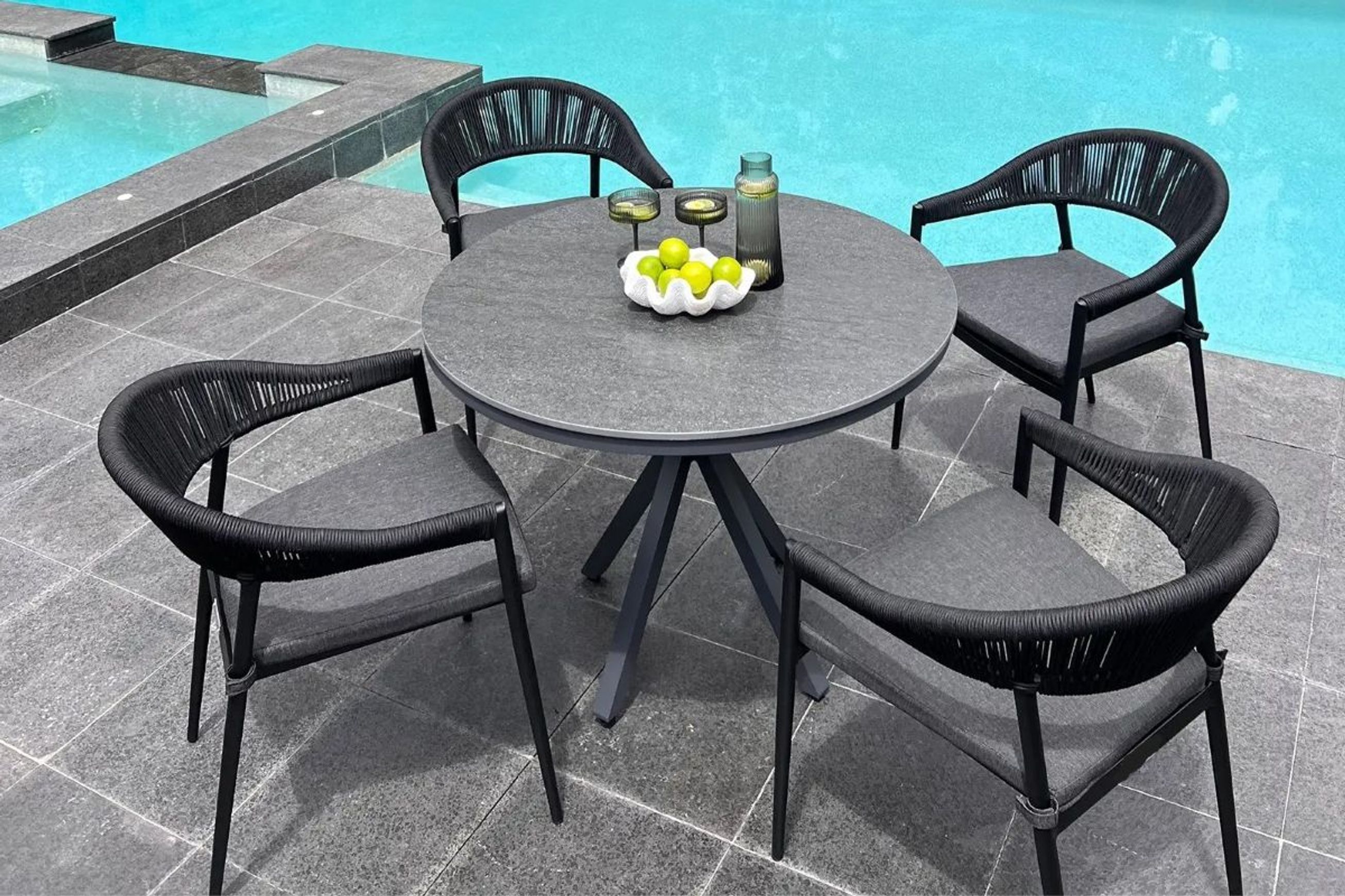 Cove Round Ceramic Table with Cove Chairs 5pc Set  - Charcoal