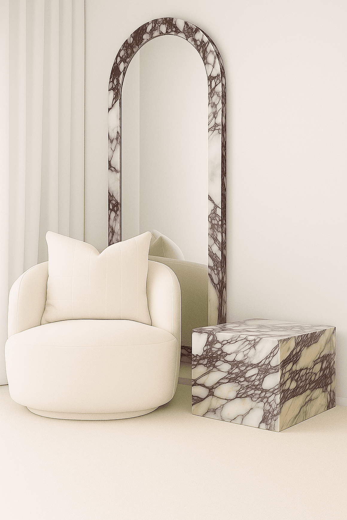 Crescent Arch Mirror - Viola Calacatta Marble