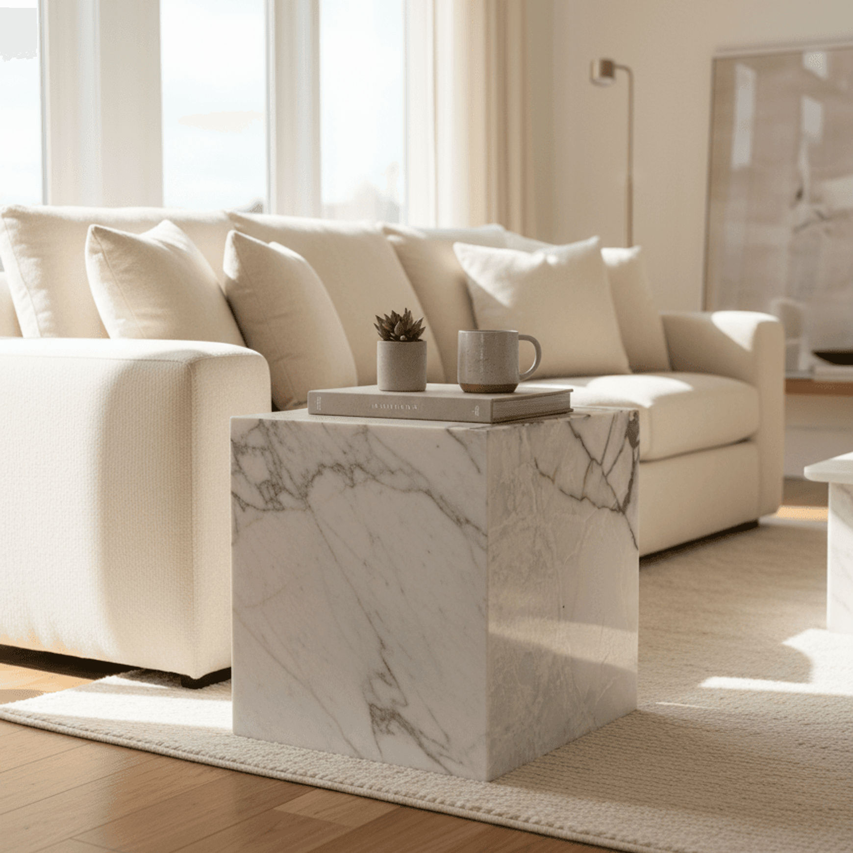 Cube Side Table - Peach Pink Rose Marble