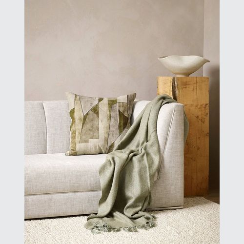 Baya Grove Linen Cushion - Olive | Abstract Print
