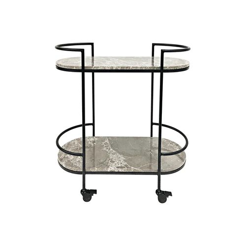 Grey Marble Bar Cart - Black