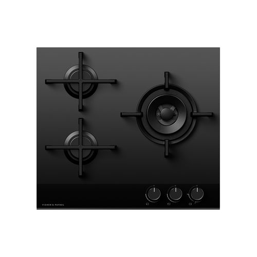 Gas on Glass Cooktop, 60cm, Black Glass