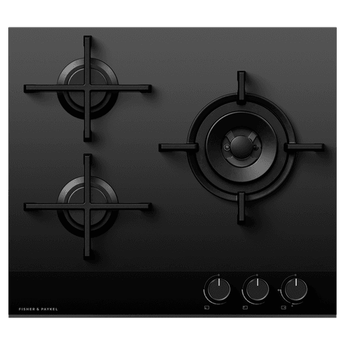 Gas on Glass Cooktop, 60cm, LPG, Black Glass