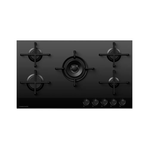 Gas on Glass Cooktop, 90cm, Black Glass