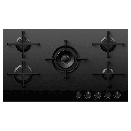 Gas on Glass Cooktop, 90cm, Black Glass