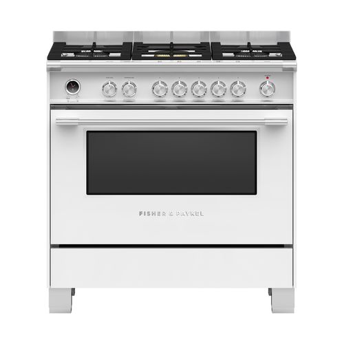Freestanding Cooker, Dual Fuel, 90cm, 5 Burners, Self-cleaning, White