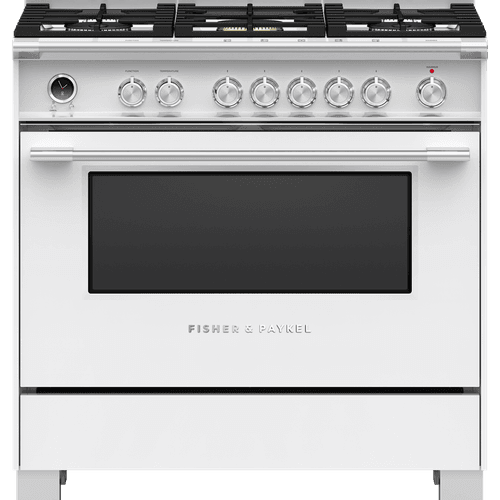 Freestanding Cooker, Dual Fuel, 90cm, 5 Burners, Self-cleaning, White