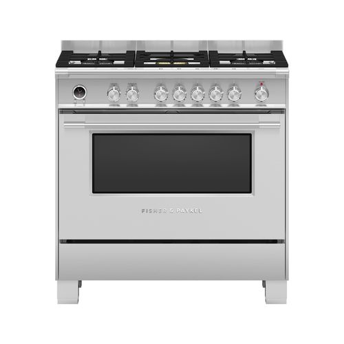 Freestanding Cooker, Dual Fuel, 90cm, 5 Burners, Self-cleaning, Stainless Steel