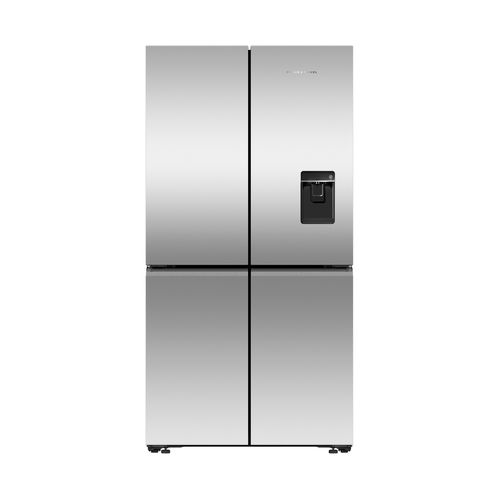 Freestanding Quad Door Refrigerator Freezer, 90.5cm, 538L, Ice & Water, Stainless Steel