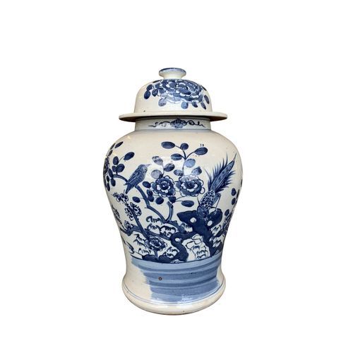 Ginger Jar Blue & White Birds With Flowers