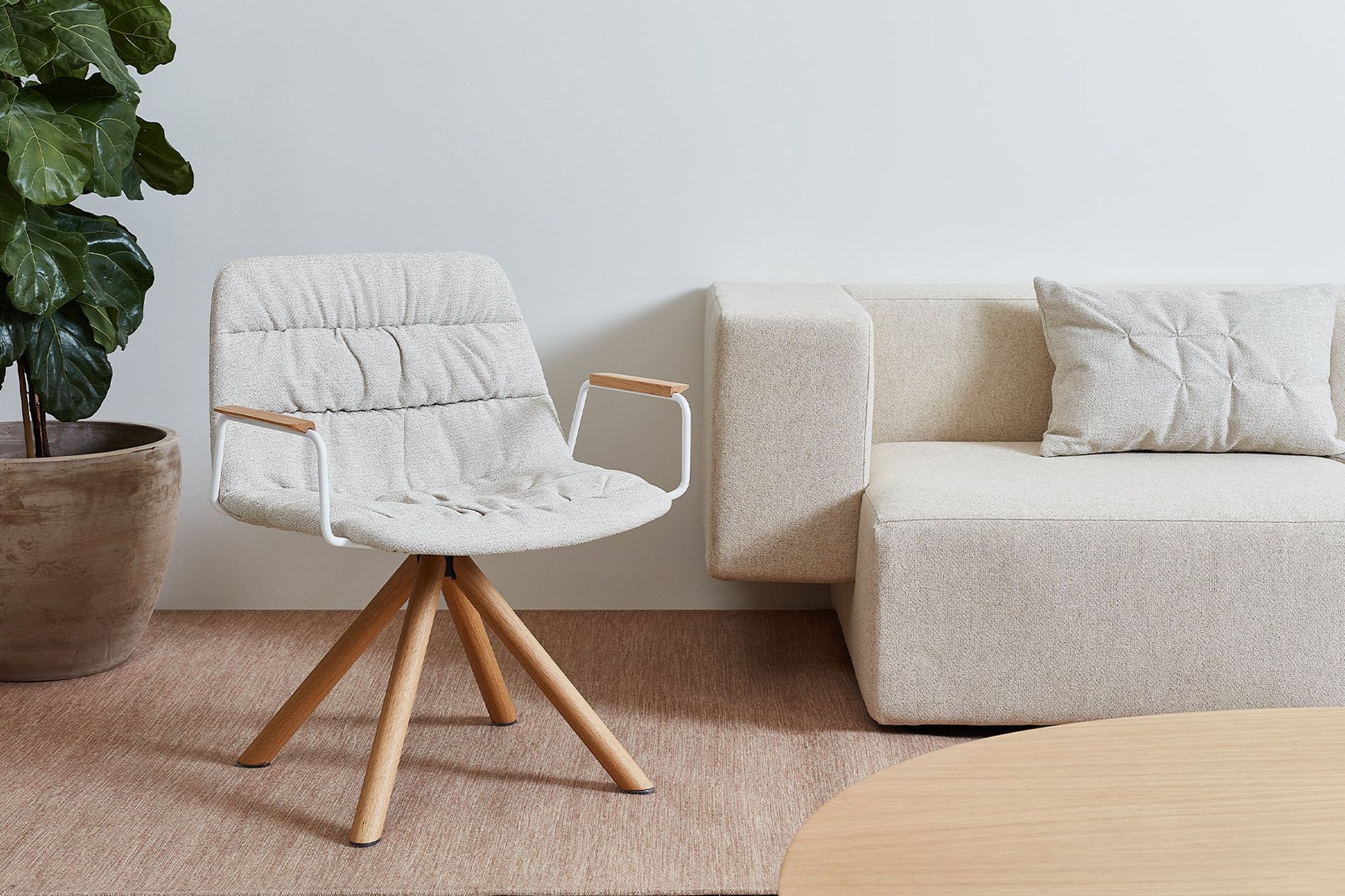 Maarten Lounge Chair - Wooden Swivel Base & Soft Upholstery