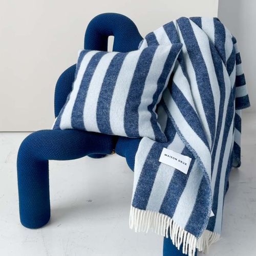 Maison Deux Candy Wrap - Navy Ice Blue | Large Reversible Wool Throw