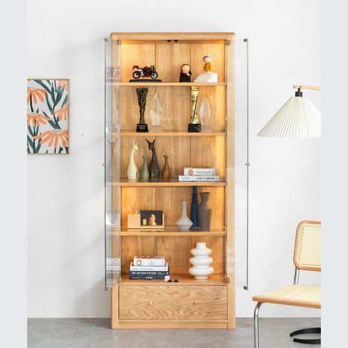 Marino Natural Solid Oak Full Glass Display Cabinet