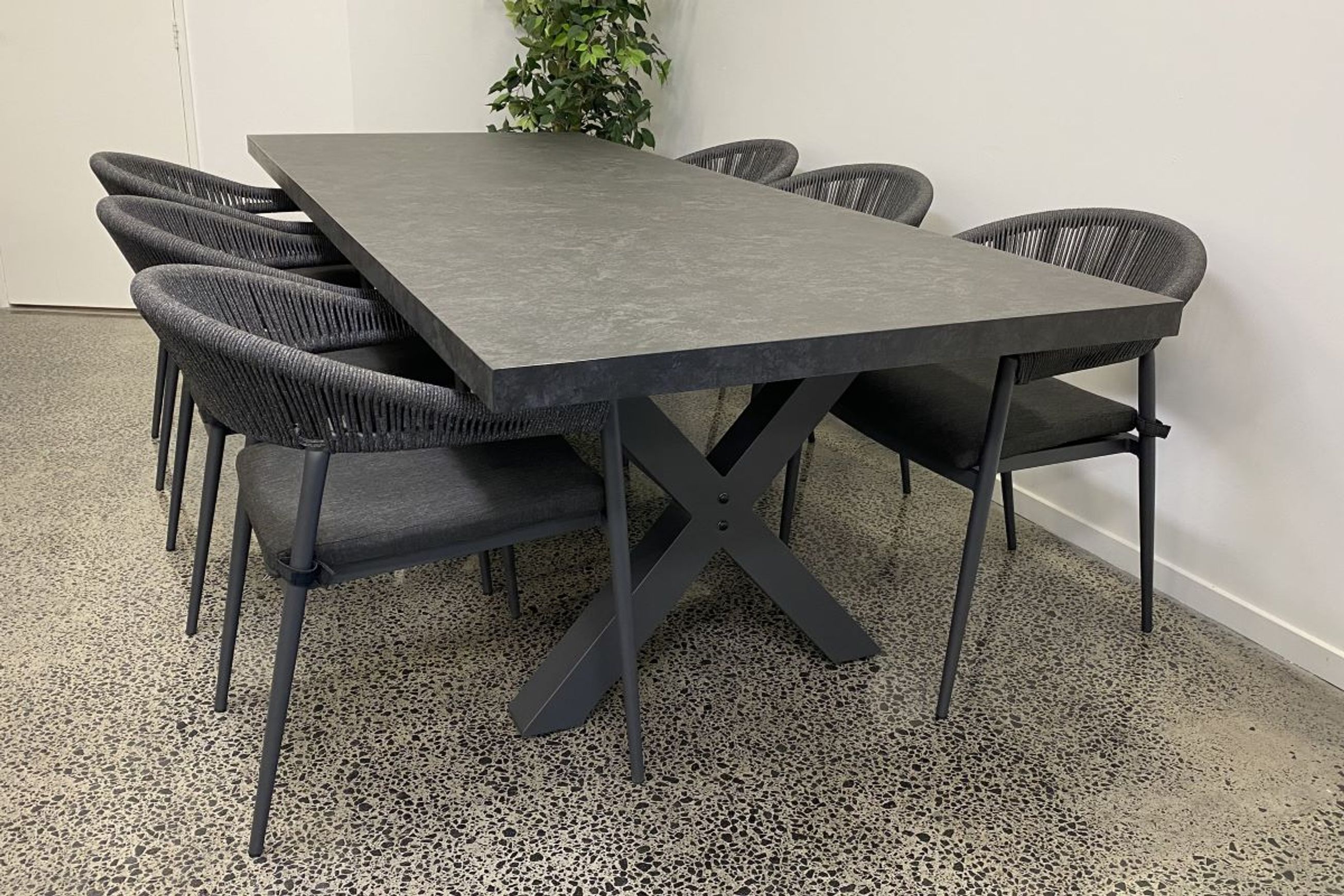 Modena Ceramic X Leg Outdoor Dining Table 240cm | Charcoal