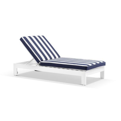Monaco Sun Lounger with Navy Stripe Cushion - White