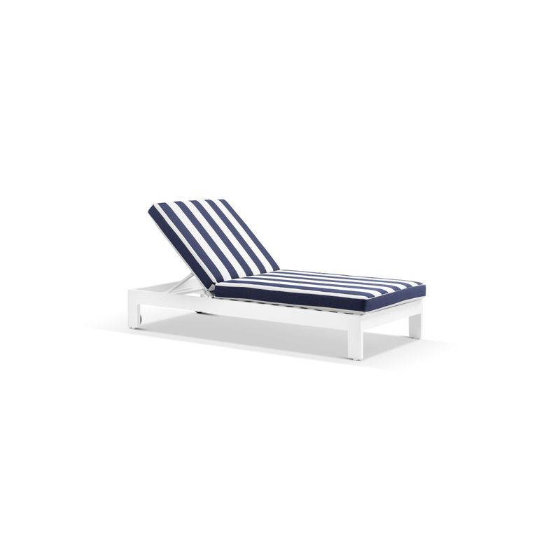 Monaco Sun Lounger with Navy Stripe Cushion - White