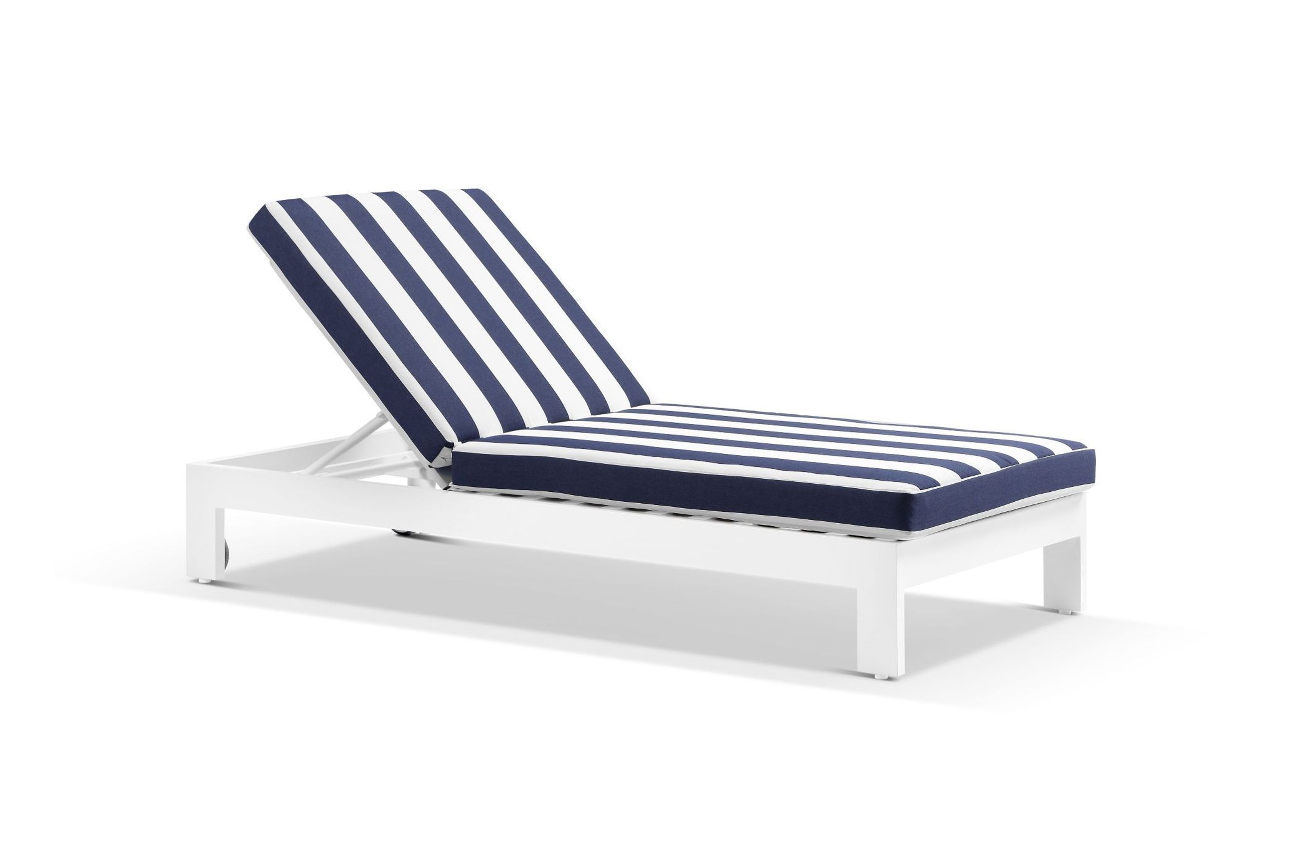 Monaco Sun Lounger with Navy Stripe Cushion - White