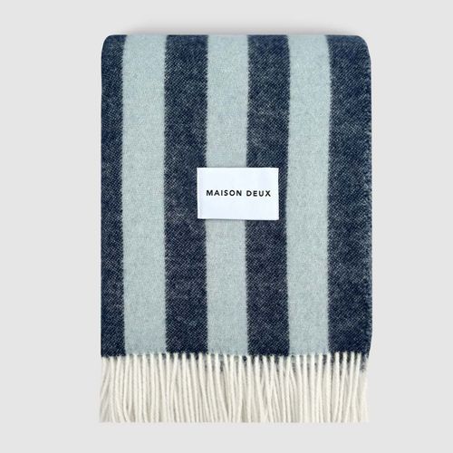 Maison Deux Candy Wrap - Navy Ice Blue | Large Reversible Wool Throw