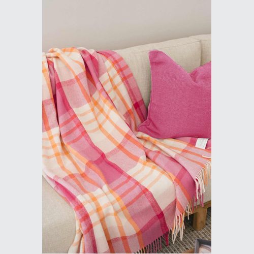 Ruanui Station Lambswool Throw - Okahu Orange Check